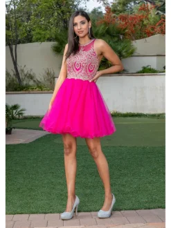 High-Neck Babydoll Fancy Short Homecoming Dress