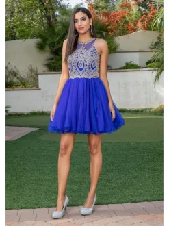 High-Neck Babydoll Fancy Short Homecoming Dress