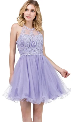 High-Neck Babydoll Fancy Short Homecoming Dress