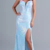 Ice Blue Long Sequin Designer Prom Dress