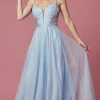 Illusion-Back Long Glitter A-Line Formal Dress