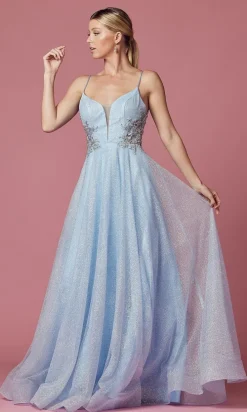 Illusion-Back Long Glitter A-Line Formal Dress