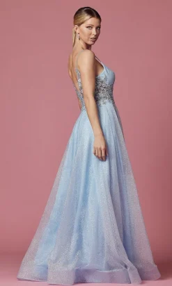 Illusion-Back Long Glitter A-Line Formal Dress