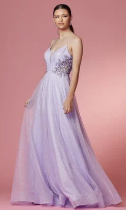 Illusion-Back Long Glitter A-Line Formal Dress