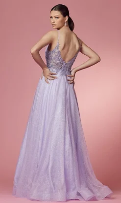 Illusion-Back Long Glitter A-Line Formal Dress