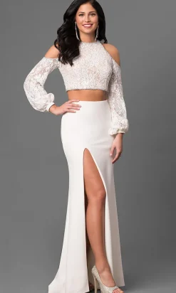 Jersey Open Back Prom Dress with Long Sleeves