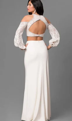 Jersey Open Back Prom Dress with Long Sleeves