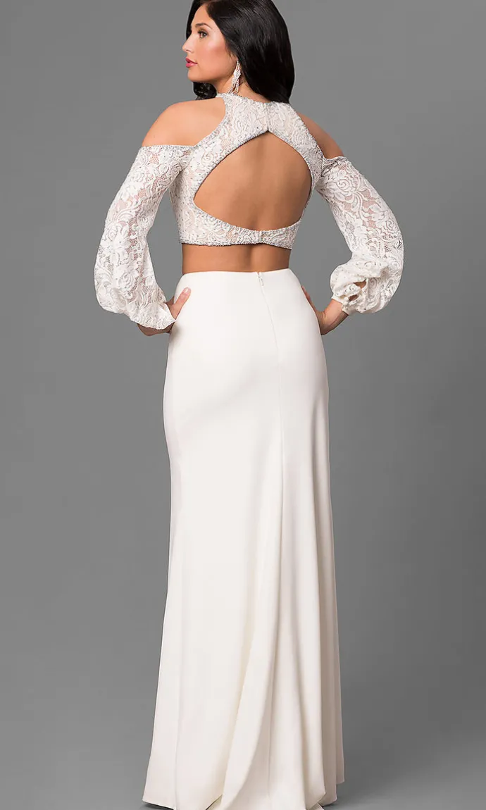Jersey Open Back Prom Dress with Long Sleeves