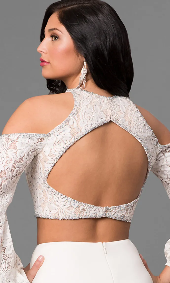 Jersey Open Back Prom Dress with Long Sleeves