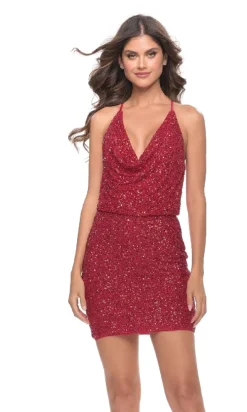 La Femme Black Short Sequin Homecoming Dress