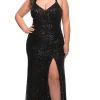 La Femme Fitted Long Sequin Plus-Size Prom Dress