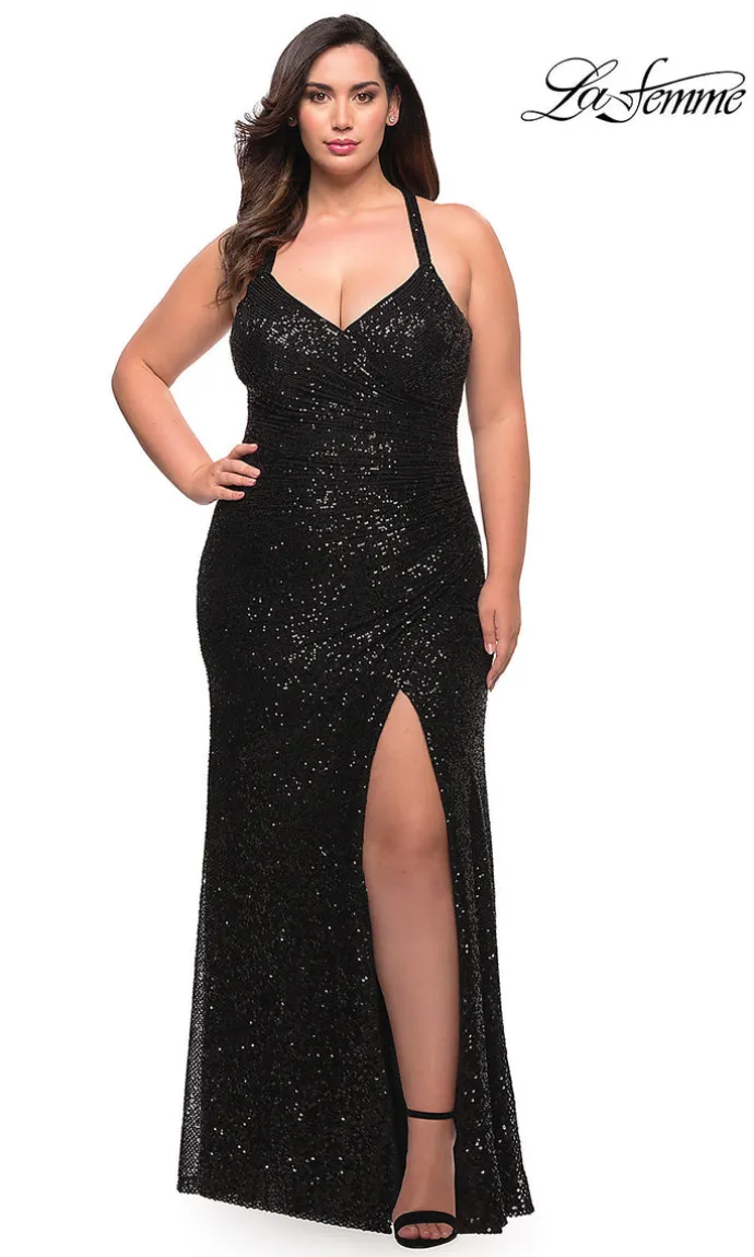 La Femme Fitted Long Sequin Plus-Size Prom Dress