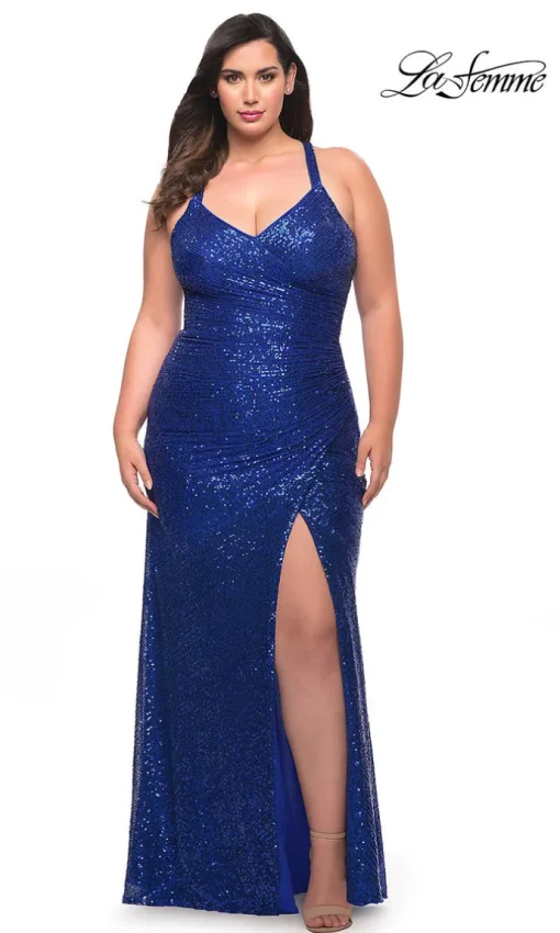 La Femme Fitted Long Sequin Plus-Size Prom Dress