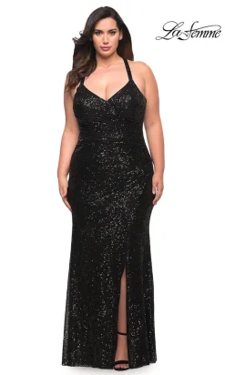 La Femme Fitted Long Sequin Plus-Size Prom Dress
