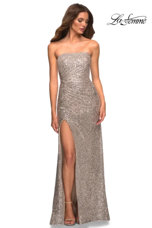 La Femme Long Strapless Prom Dress with Sequins