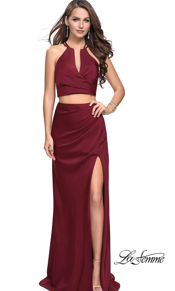 La Femme Long Two-Piece Prom Dress with Train
