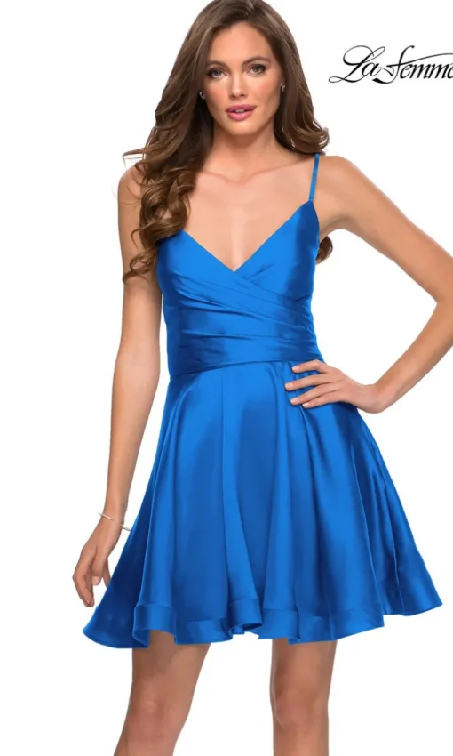 La Femme Short Satin Semi-Formal Dress with Corset
