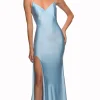 La Femme Simple Long Prom Dress with Beaded Straps