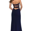 La Femme Strapless Faux-Wrap Long Formal Dress