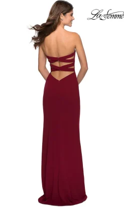 La Femme Strapless Faux-Wrap Long Formal Dress