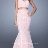 La Femme Two-Piece Long Lace Prom Dress