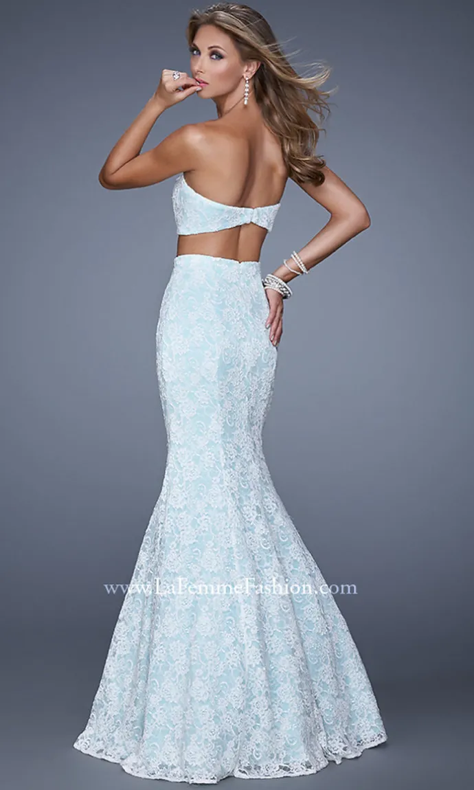 La Femme Two-Piece Long Lace Prom Dress