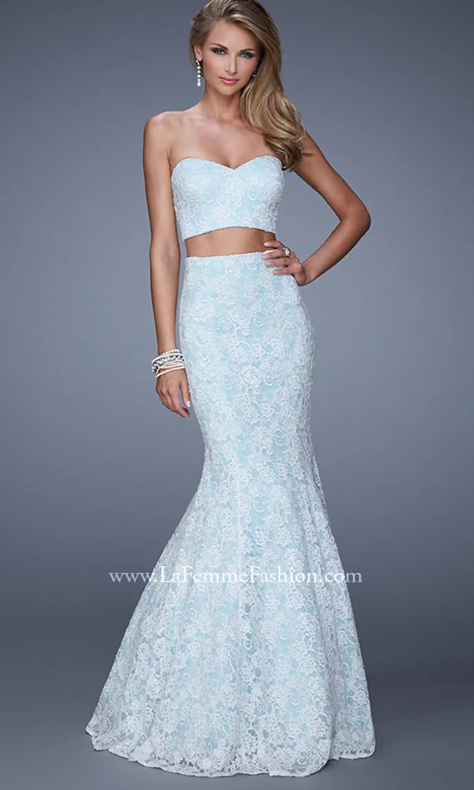 La Femme Two-Piece Long Lace Prom Dress