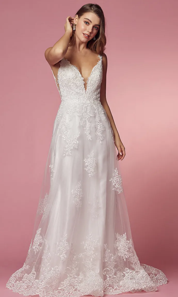 Lace-Applique White Long Formal Ball Gown