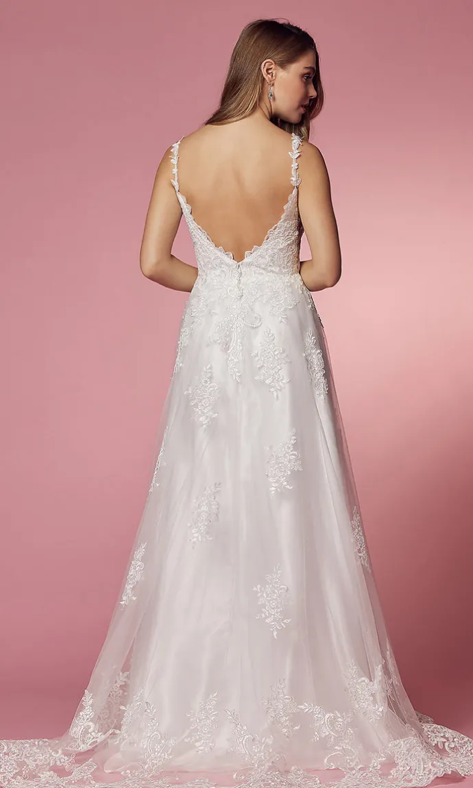 Lace-Applique White Long Formal Ball Gown