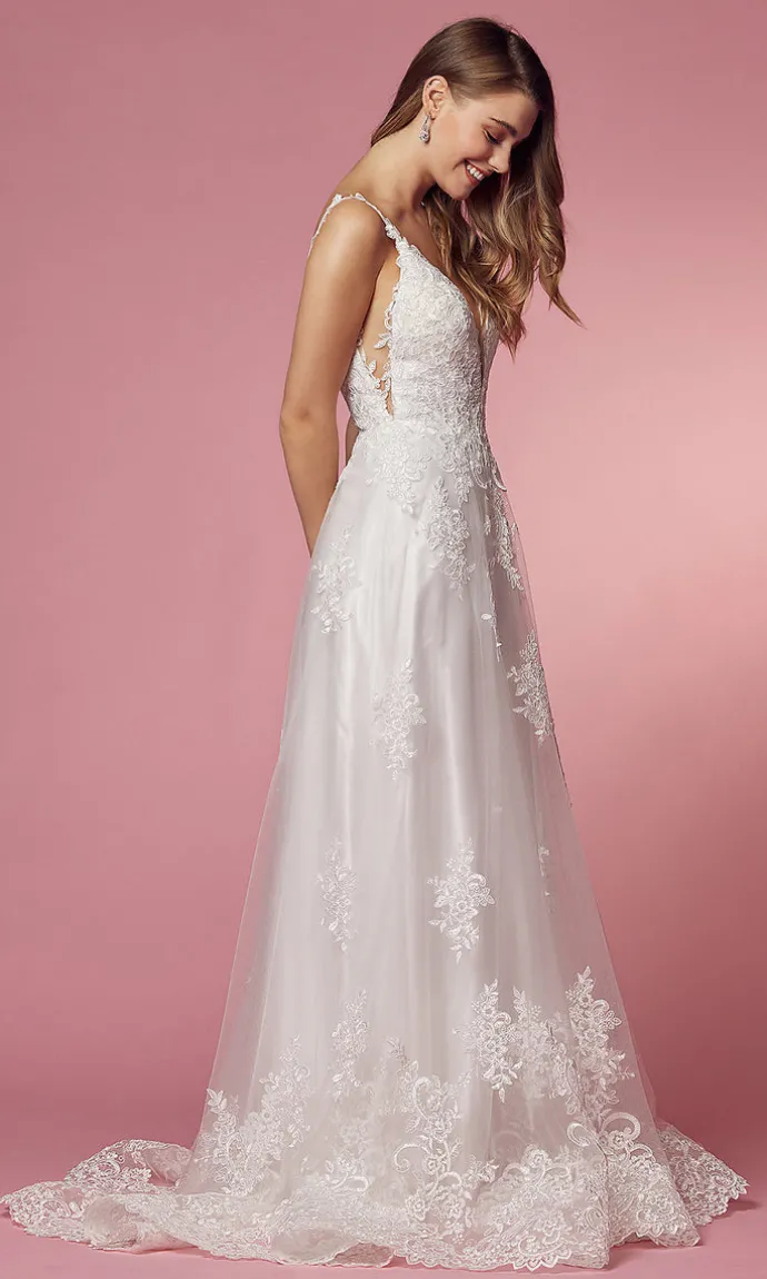 Lace-Applique White Long Formal Ball Gown