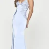 Lace-Up Faviana Light Blue Long Satin Prom Dress