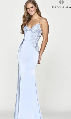 Lace-Up Faviana Light Blue Long Satin Prom Dress