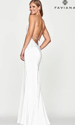 Lace-Up Faviana Light Blue Long Satin Prom Dress