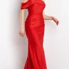 Long Jovani Off-the-Shoulder Red Prom Dress