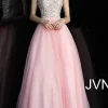 Long JVN by Jovani Strapless Blush Pink Prom Dress