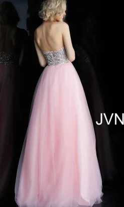 Long JVN by Jovani Strapless Blush Pink Prom Dress