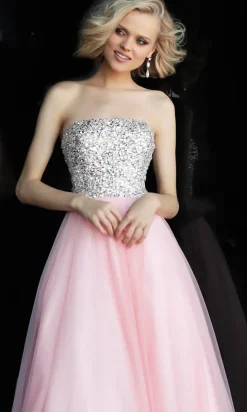 Long JVN by Jovani Strapless Blush Pink Prom Dress