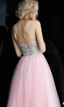 Long JVN by Jovani Strapless Blush Pink Prom Dress