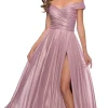 Long Pink Metallic A-Line La Femme Prom Dress
