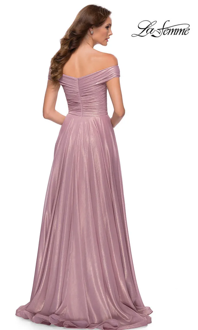 Long Pink Metallic A-Line La Femme Prom Dress