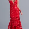 Long Red Lace Mermaid Prom Dress with Open Back