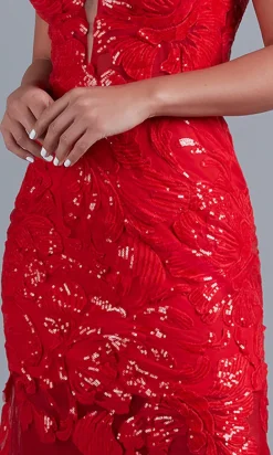 Long Red Lace Mermaid Prom Dress with Open Back