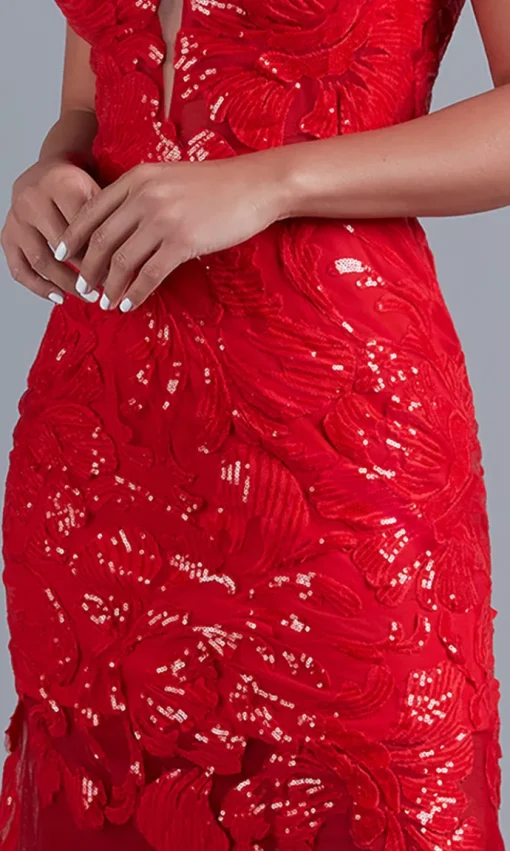 Long Red Lace Mermaid Prom Dress with Open Back