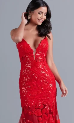 Long Red Lace Mermaid Prom Dress with Open Back