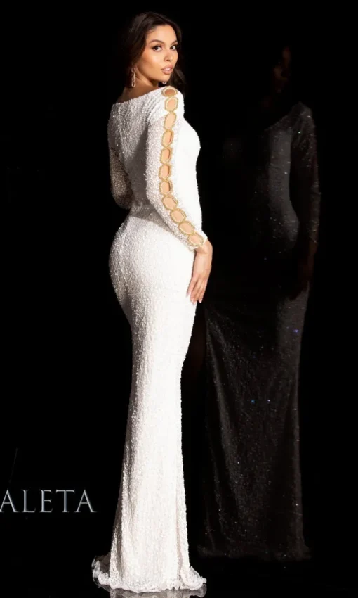 Long-Sleeve Aleta Sequin Formal Gown 365