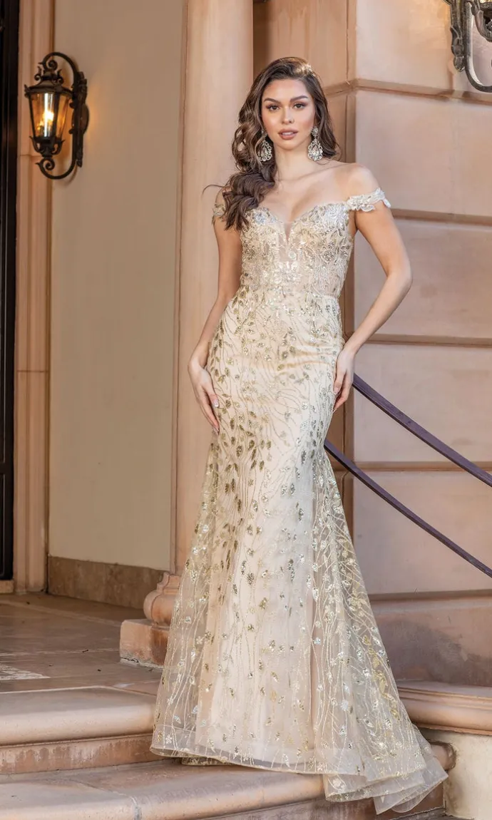 Off-the-Shoulder Embellished Long Prom Dress 4343
