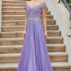 Off-the-Shoulder Long Metallic A-Line Prom Dress