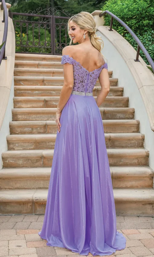 Off-the-Shoulder Long Metallic A-Line Prom Dress
