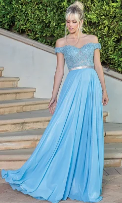 Off-the-Shoulder Long Metallic A-Line Prom Dress