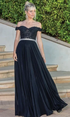 Off-the-Shoulder Long Metallic A-Line Prom Dress